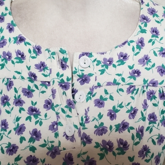 VINTAGE 80s Jordan Michaels Calico Ditsy Floral Short Sleeve Stretchy Midi Dress - Picture 6 of 15